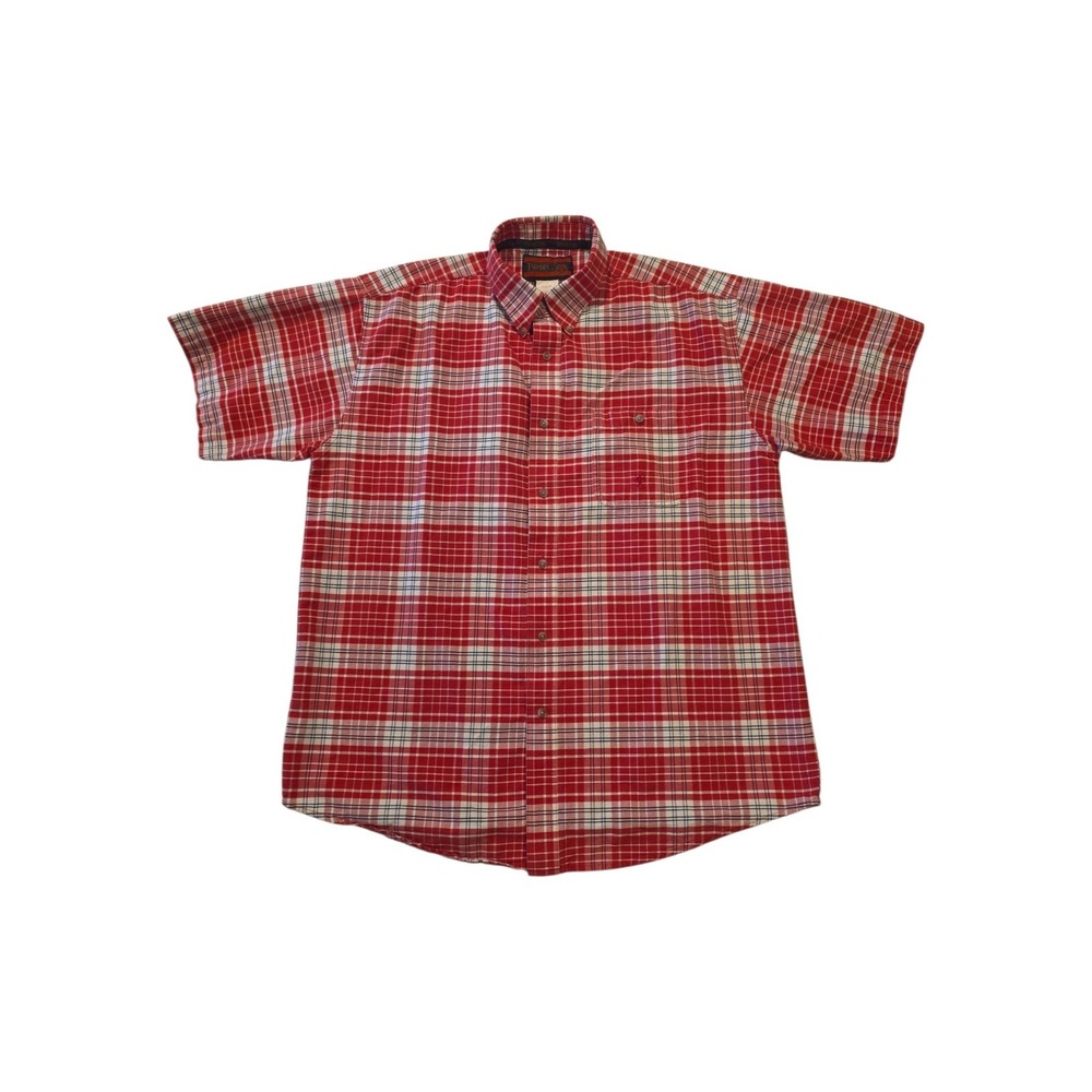 Twenty X Wrangler Western Shirt Mens XL Red Plaid Heavy Cotton Short Sleeve